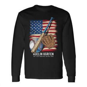 T-shirt à manches longues pour joueur de baseball patriotique américain, vêtements promotionnels sur le thème du drapeau américain - Product Image 2