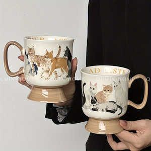 แก้วเซรามิครูปแมวขนาด 300 มล. แบบมีฉนวนกันความร้อน สวยงาม ใช้ซ้ำได้ สำหรับกาแฟและชา เหมาะสำหรับคู่รัก ใช้สำหรับอาหารเช้าและใช้ในบ้าน หรือเป็นของขวัญ - Product Image 1