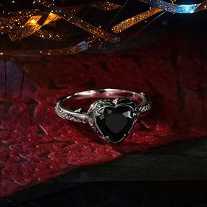 Jeulia Rhodium Plated Sterling <b>Silver</b> Aged Finish <b>Black</b> Heart Twist <b>Ring</b> - Product Image 3