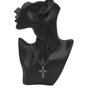 Collar con Colgante de Trébol de Plata de Ley de Lujo para Mujer, Corte Redondo, Diamantes Naturales Blancos y Azules, Regalo Moderno para Boda o Compromiso - Product Image 4