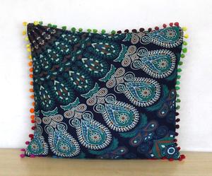 Funda de cojín cuadrada de mandala de algodón, Juego de 4 piezas, PUF de decoración del hogar para sofá, cama, descanso, varios colores sólidos por consignadores indios - Product Image 1
