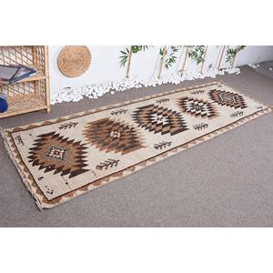 Tapis rustique en laine marron Beige 3.1 X 9.9ft Vintage turc plat tissage Patchwork motif pour salon couloir décorations Latex - Product Image 3