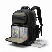 Sac à dos de pêche portable en PU grande capacité avec fermeture éclair, porte-canne et plus de 12 compartiments pour le rangement de matériel de pêche en extérieur