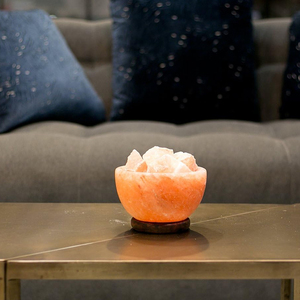 Hand Carved Himalayan Salt Bowl <b>Lamp</b> with <b>Wooden</b> <b>Base</b> Premium Natural Crafts for Home Decoration - Product Image 3