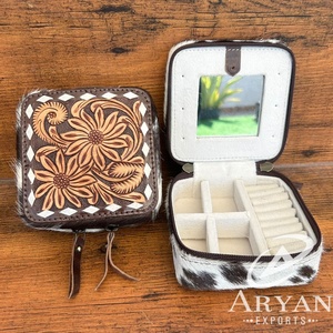 กล่องเก็บเครื่องประดับสำหรับเดินทางทำจากหนังทำมือแบบพกพากล่องเครื่องประดับหนังวัวคุณภาพสูงใหม่หรูหรา - Product Image 1