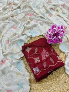 Sari en Georgette de Soie Premium avec Broderie de Paillettes et Bordure Arco en Zari Doré pour Mariage et Diwali - Product Image 3