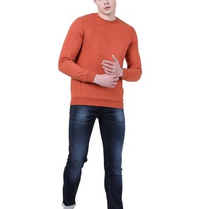 <b>Men's</b> <b>Orange</b> Crew Neck Knitted <b>Sweatshirt</b> Regular Fit Solid Color Custom Logo Front Print Casual Autumn Wear <b>Sweatshirts</b> - Product Image 2
