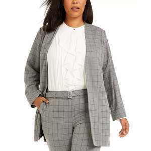 Giacca Blazer da Donna Calvin Klein Plus Size in Tessuto Windowpane Grigio Taglia 20W - Product Image 1