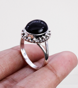 แหวนธรรมชาติสไตล์โบฮีเมียนสีเงินแท้925 925สเตอร์ลิงเงินสีดำทำด้วยมือสีดำนิลเครื่องประดับแสตมป์เครื่องประดับ - Product Image 1