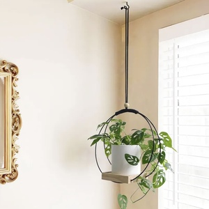 Support de jardinière suspendu en macramé Boho fait à la main intérieur extérieur métal et Base en bois avec forme de feuille Style design bohème - Product Image 2