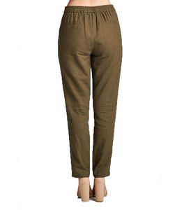 Pantalon en lin pur vert 100% pour femmes confortable taille moyenne tenue décontractée avec devant plat pour l'été durable - Product Image 2