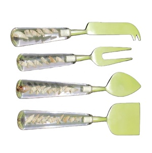 Ensemble de 4 cuillères à fromage en acier inoxydable de haute qualité, style bohème, couleurs personnalisées, coque en résine époxy transparente, mesure du fromage et du miel - Product Image 1