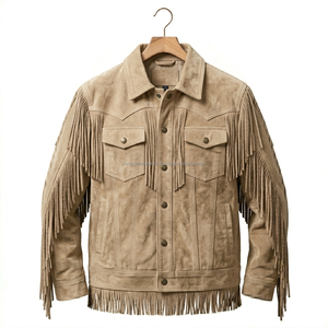 Wholesale Custom Premium Brown Color Real <b>Suede</b> Fringe Leather <b>Jacket</b> <b>Men's</b> Western Wear Cowboy Style Outerwear - Product Image 4