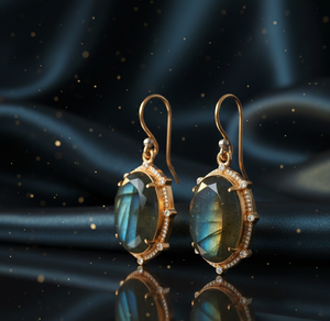 Pendientes de Labradorita de 10*14 mm con Circonita Cúbica para Mujer, Plata de Ley 925, Chapado en Oro de 18K, Joyería de Piedras Preciosas Colgantes, Regalo - Product Image 2