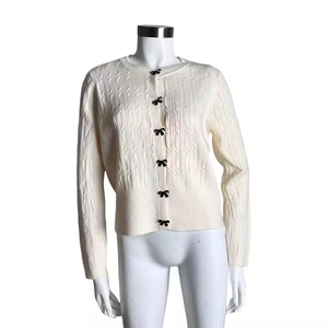 Cárdigan largo personalizable de color sólido para mujer, Jersey de invierno informal con cuello redondo, suéter de un solo pecho, botón con logotipo frontal - Product Image 1