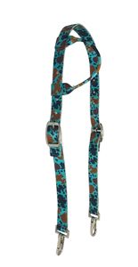 Teal Cow Print Single Ear Nylon Headstall Premium Equestrian Accessoire Réglable Cheval Taille Durable Personnalisable Bit Riding - Product Image 3