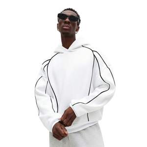 Whole Sales New Fashion Cotton Terry Eco-Friendly Men's Contrast Piping Embroidery Oversize <b>Hoodie</b> Ribbed Cuff Pullover <b>Hoodie</b> - Product Image 4