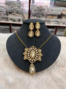 Conjunto de colgante de moissanita Polki con piedra de fuego de calidad superior para mujer, conjunto de collar de lujo con piedras de alta calidad, regalo para ella - Product Image 4