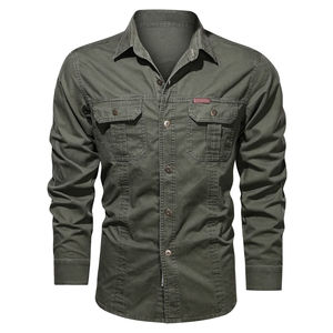 Chemises cargo décontractées personnalisables de haute qualité pour hommes, manches longues, tissu tricoté respirant, saison d'automne, service teint uni - Product Image 1