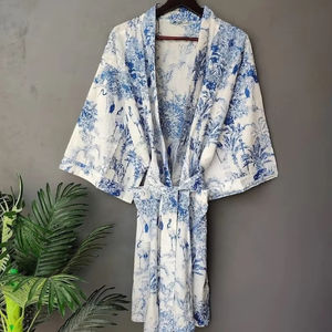 <b>Bridesmaid</b> <b>Dressing</b> <b>Gown</b> Floral Cotton Kimono Robe Lightweight Wedding Morning Robe - Product Image 1