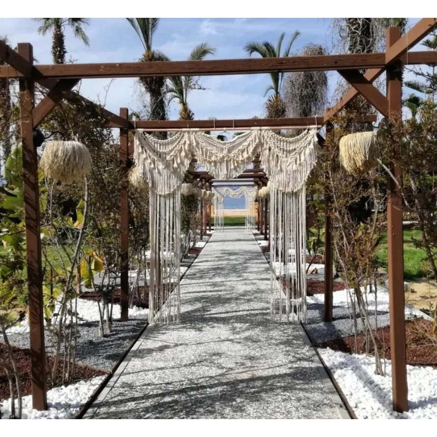 Rideau De Porte Ou Tenture Murale En Macramé Fait Main - Style Bohème Avec Pompons