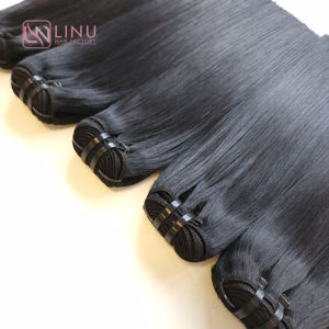 Genius Weft Raw <b>Hair</b> Vietnamese Double Drawn Human <b>Hair</b> Extensions Silky Bone Straight Natural Black <b>Color</b> - Product Image 6