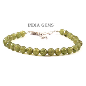 Cuentas redondas facetadas de Peridoto, pulsera ajustable facetadas con cuentas, cuentas de peridoto de piedras preciosas, joyería de plata, pulsera de peridoto natural - Product Image 1