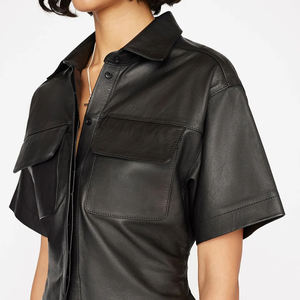 Camisas de Cuero para Mujer al por Mayor, Cierre con Botones, Transpirables, Manga Corta, Estilo Vintage, Alta Calidad - Product Image 3