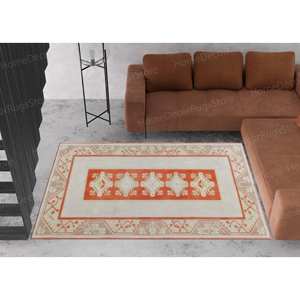 Tapis en laine imprimé orange, décoration de ferme, patchwork, dos en latex, style turc, épaisseur moyenne, tapis doux écologique - Product Image 2