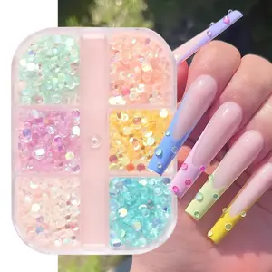 Boîte de manucure 6 compartiments, décoration d'ongles sirène brillante en strass, couleurs mélangées, 3D fantaisie, en résine ABS, verre et cristal, Kawaii mignon - Product Image 1
