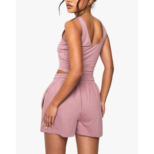 Nouvel ensemble décontracté avec short pour femme 2 pièces ensembles pour femmes tenues été marque privée 100% coton ensembles shorts - Product Image 6