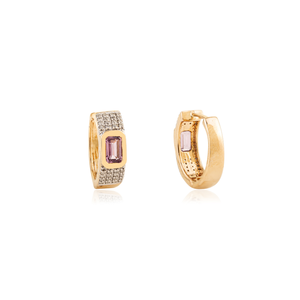 Nuevos Pendientes de Aro con Zafiro Rosa y Diamantes Engastados en Bisel, Hechos a Mano en Oro Amarillo Puro de 14K, Joyería Fina con Piedra de Nacimiento, Proveedor - Product Image 5