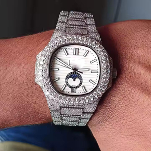 Reloj de banda de acero inoxidable para hombre de Hip Hop, corte de diamante automático helado, chapado en oro blanco, estilo de negocios de lujo, moda antigua para - Product Image 4