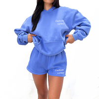 Conjunto personalizado de Sudadera con capucha y pantalones cortos de algodón para mujer Jogger de 2 piezas para ropa de salón con sudadera y pantalones chándal