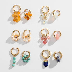 Quantité minimale de commande bas 10 pièces cartilage huggie balancent semi femmes accessoires boucles d'oreilles créoles en pierre précieuse - Product Image 5