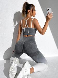 Traje de jogging transpirable de alta calidad para mujer para Yoga y Fitness patrón sólido ropa de gimnasio entrenamiento y correr estilo conjunto - Product Image 5