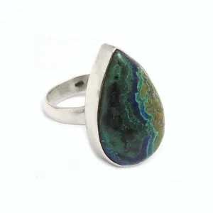 Vente chaude bonne qualité 925 argent Sterling naturel Azurite Malachite pierre précieuse forme de larme anneau bijoux faits à la main grossiste - Product Image 1