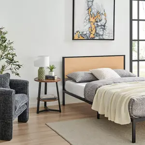 Table d'affichage en bois à deux niveaux Table de chevet d'affichage de chambre Table de chevet en métal et en bois personnalisée Table de ferme rustique en métal - Product Image 5