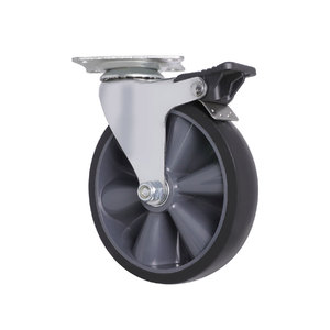 Roue pivotante robuste de 5 pouces pour chariot alimentaire, en TPR, avec plaque de montage supérieure en acier zingué - Product Image 1