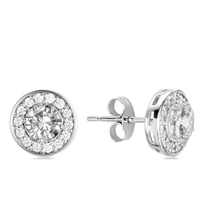 Elegantes Pendientes de Diamantes Finos con Corte Redondo y Halo Simple, Diamante Cultivado en Laboratorio de 0.60 Ct en Platino para Ocasiones Especiales y Fiestas - Product Image 1