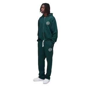 Chándal con Capucha y Cremallera Cruzada, Holgado, Verde, con Estampado Puff y Bordado con Logotipo Personalizado, para Hombre, 100% Algodón, Ropa Abrigada - Product Image 1