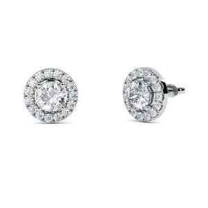 Pendientes Delicados de Diamante Fino con Corte Redondo y Halo Único, 0.60 Ct, Diamante Cultivado en Laboratorio, en Platino, para Novias, Fiestas de Compromiso - Product Image 3
