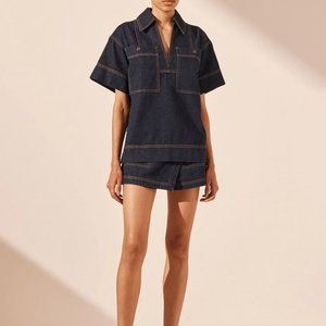 Ensemble denim bleu jacquard imprimé et ensembles de jeans pour femme Mode événement prêt deux pièces OEM ODM conception personnalisée + Logo + matériel - Product Image 2