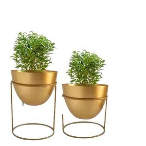 Metal <b>Flower</b> <b>Pots</b> <b>Planters</b> Iron Round <b>Planter</b> Standard Quality with Foldable Gold Stand & Gold Colour Garden Supplies - Product Image 1