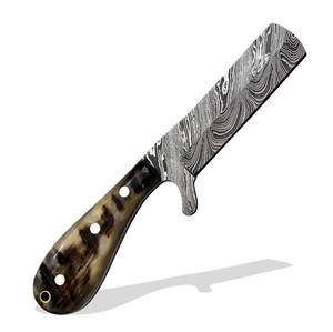 Couteau de boucher en acier Damas de qualité industrielle OEM, manche en corne de bœuf, lame pleine, couteau de chasse et de camping, étui pour crêpes - Product Image 3