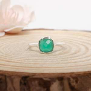 Cabujón de Plata de Ley 925 con forma cuadrada de ónix verde Natural, anillos para fiesta, anillos hechos a mano de piedra Natural, joyería para mujer a granel - Product Image 6