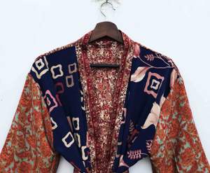 Vintage Style Silk V neck Drawstring Floral 3/4th Sleeves Spring/Summer Shorts Kimono <b>Women</b> Daily Life Night Robe Soft - Product Image 3