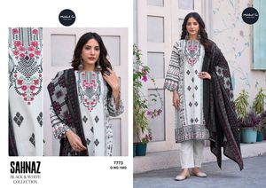Luxury Lawn Self Embroidered Black & <b>White</b> Shalwar Kameez Set With Semi-Lawn Bottom & <b>Chiffon</b> Dupatta - Product Image 2