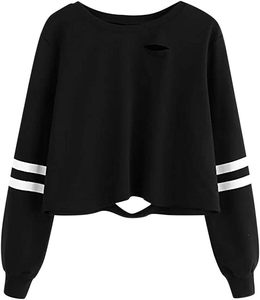 Women's Casual Lace up Long <b>Sleeve</b> Pullover <b>Crop</b> <b>Top</b> Solid Sweatshirt High Quality Fleece Women Crewneck Sweatshirts - Product Image 2