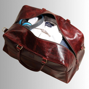 Bolsos de lona de cuero genuino rojo vintage personalizados Bolso de hombro de viaje para hombres Diseñador de lujo - Product Image 2